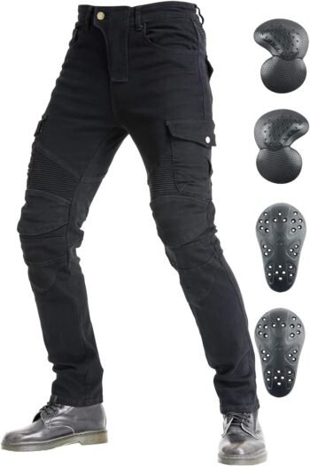 Men's Motorcycle Riding Pants Denim Jeans  Pads Equipment with Knee and Hip Armor Pads  (Black, XL=34)