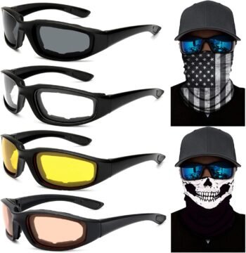 Peicees 4 Dirt Bike Motorcycle Goggles UV Protection Dustproof Windproof Safety Glasses with  Flag Face Mask