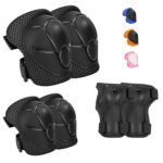 Kids Protective Gear Set - Knee Pads Elbow Pads with Wrist Guards for A 3-12 | 3-in-1 Safety Protective Gear for Skating, Cycling, Biking, Roller Skates, Scooters (Black, ‎S(3-7Years))