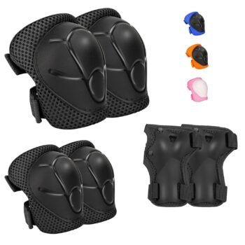 Kids Protective Gear Set - Knee Pads Elbow Pads with Wrist Guards for A 3-12 | 3-in-1 Safety Protective Gear for Skating, Cycling, Biking, Roller Skates, Scooters (Black, ‎S(3-7Years))