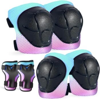 Kids/Youth Knee Pads and Elbow Pads Set for Kids 3-14 Years Boys Girls Protective Gear Set Adjustable Knee Pads, Elbow Pads, Wrist Guards Skateboard Skating Skiing Cycling Biking Running Scooter