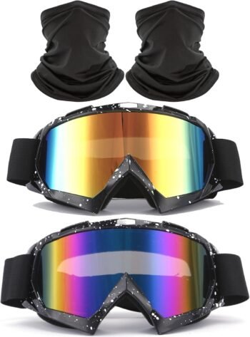 2 Pack Marble Black Dirt Bike Goggles with 2Pcs Neck Gaiters Motorcycle  Goggles Riding Ski Goggles Racing Glasses