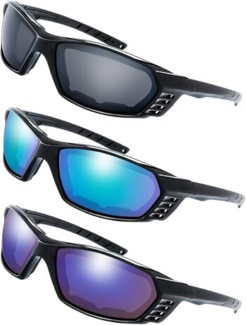 Motorcycle Riding Glasses Padded Frame Lens Block 100% UVB/UVB for Outdoor Activity Sport