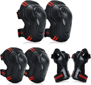 Adjustable Kids Knee Pads Elbow Pads Wrist Guards Set for 3-8 Years Child Protective Gear Set for Roller Skates,,Bike,Cycling, Skateboard, Inline Skating, Scooter Riding Sports,Football