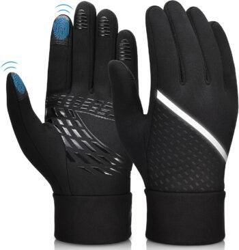 Winter Warm Gloves - Touch Screen Cycling Thermal Windproof Non Slip Ultralight Biking Black Gloves with Fleece Lining for Hiking Driving Climbing